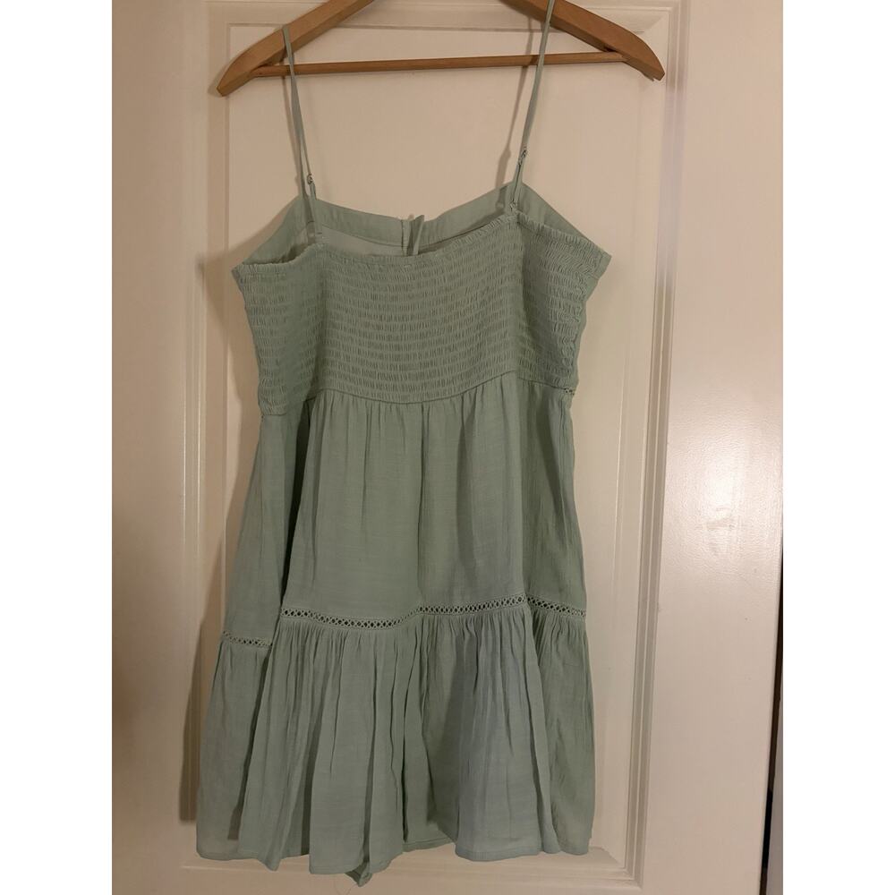 Love Tree Smocked Babydoll Dress Women’s L Green Cottagecore Mini Spaghetti Stra